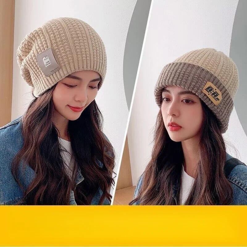 Warm Pile Heap Cap All-Match Closed Toe Knitted Earflaps Cap Big Head Circumference Woolen Cap