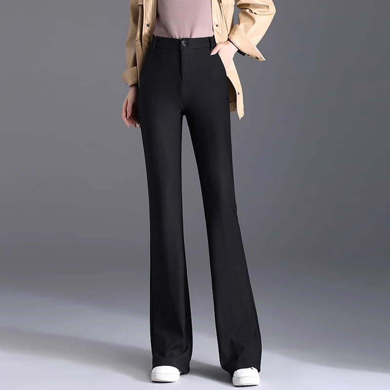 Korean Fashion Casual Office Lady Black Flare Pants Women Elegant High Waist Long Trousers Womens 2024 Autumn Winter Bottoms