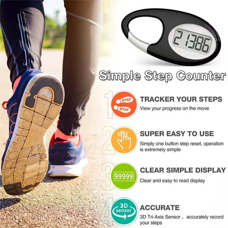

ABUO-Portable Step Counter Walking Step Counter Digital Pedometer For Walking Steps And Miles Or Walking With Distance Blue