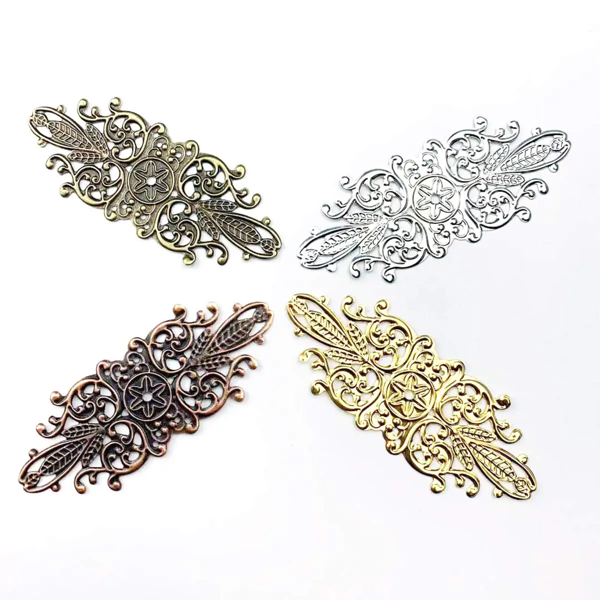 200PCS New Hollow Flower Connector Charm Filigree Wraps 85x33mm Embellishments DIY Headwear Jewelry Crafts Garment Accessories
