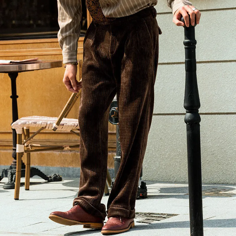 

SOARIN British Retro Corduroy Men's Straight Leg Pants Casual Drapey Loose Wide Leg Suit Long Trousers Autumn Winter