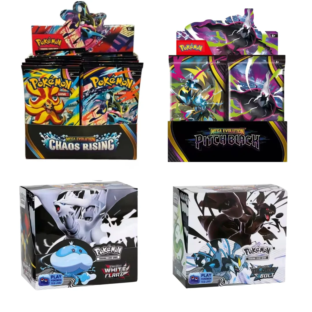 36PSC TCG – zestaw kart do gry, w którym można wymieniać karty, w formie pudełka z kartami do rozgrywki, seria Mega Evolution, Chaos Rising, kolor: czarno-biały, seria Flare, seria Black Bolt,
