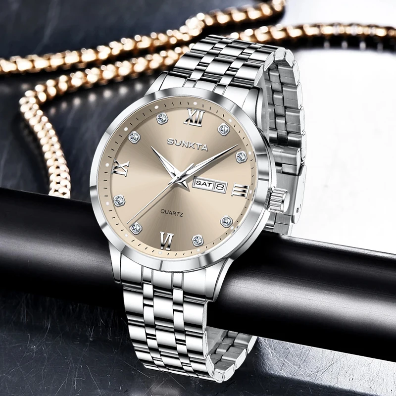 

LIGE Sunkta Luxury Classic Man Watch Business Fashion Stainless Steel Calendar Weeks Waterproof Casual Quartz Men's Wristwatches