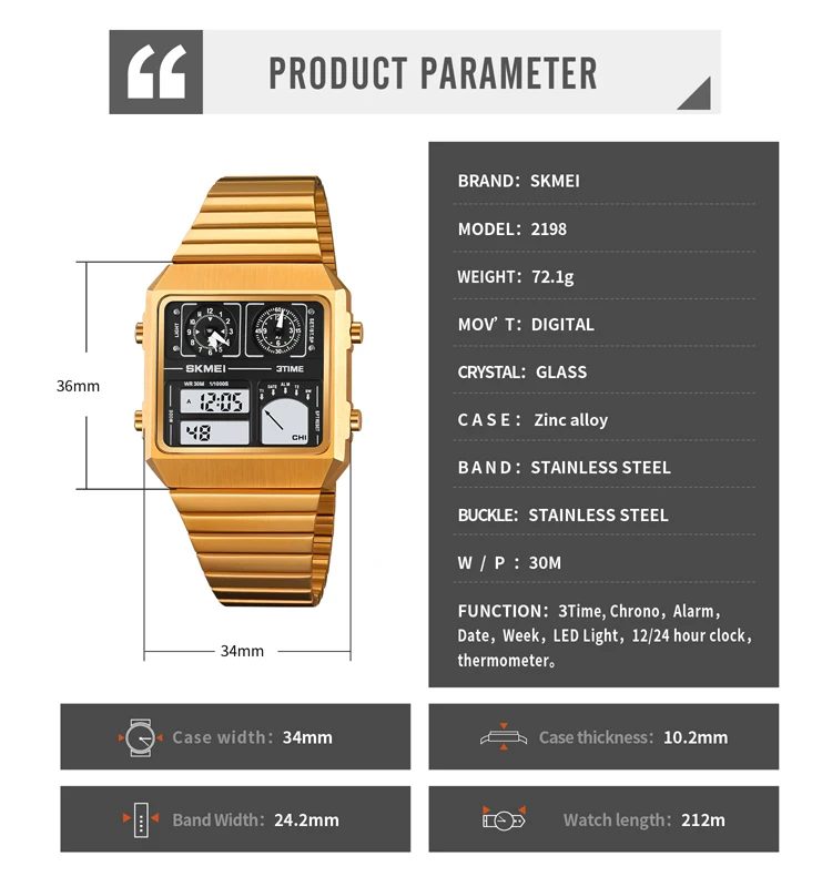 ساعة رقمية Skmei-men ، مقاومة للماء ، فولاذ مقاوم للصدأ ، مع ميزان حرارة ، إلكتروني ، للرياضة ، الترفيه ، الأعمال ، led