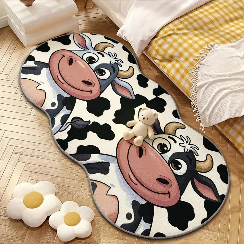VIKAMA Irregular Cartoon Cow Doormat Non-Slip Washable Soft Area Rug for Living Room Bedroom Entryway Floor Mat