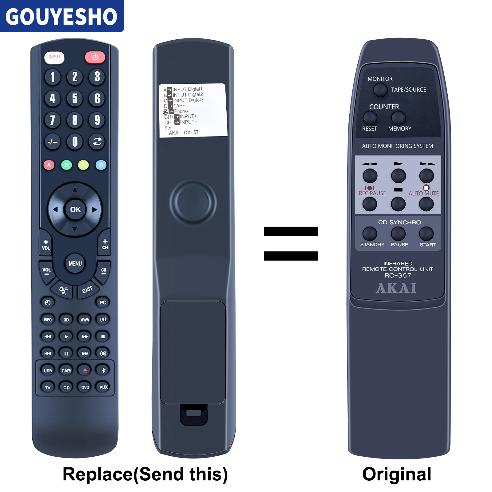 New RC-G57 Replace Remote Control For AKAI Stereo DX57 DX59 DX-57 DX-59