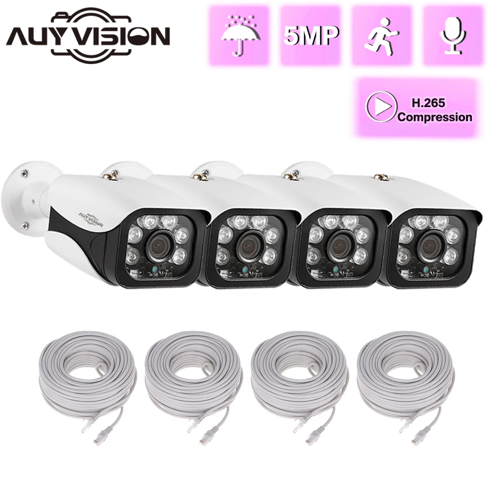 

AUYVISION POE 5MP IP Camera CCTV Security Cameras IR Night Vision H.265 Outdoor Audio Recor Video Surveillance for Nvr System