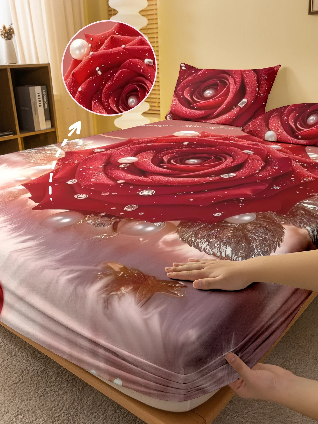 1 Simple modern Plant Flower Red Rose digital printed frosted Fitted Sheet,bedroom printed bed cover,bedding(No pillowcase)