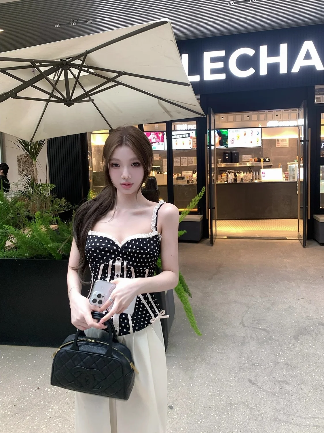 

EU Antique Bowknot Fene Brtte Collectible owpiece Polyester Fiber Women's Vest Strap Tops Polka Dot