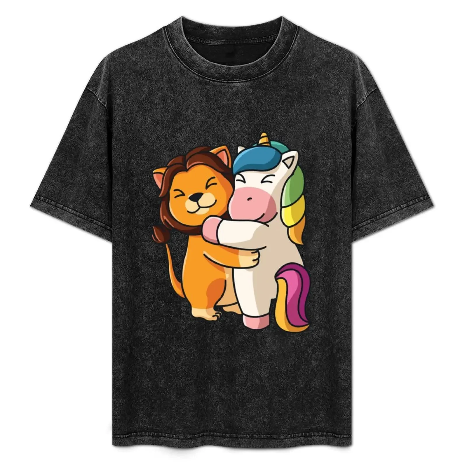 

Lion hugging unicorn Hug Cuddle Animals T-Shirt anime heavyweights hippie clothes graphic shirts mens clothes