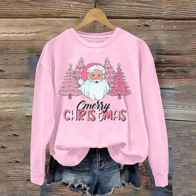 Merry Christmas sportswear new fashionable women's pink snowflake printed long sleeve lightweight top