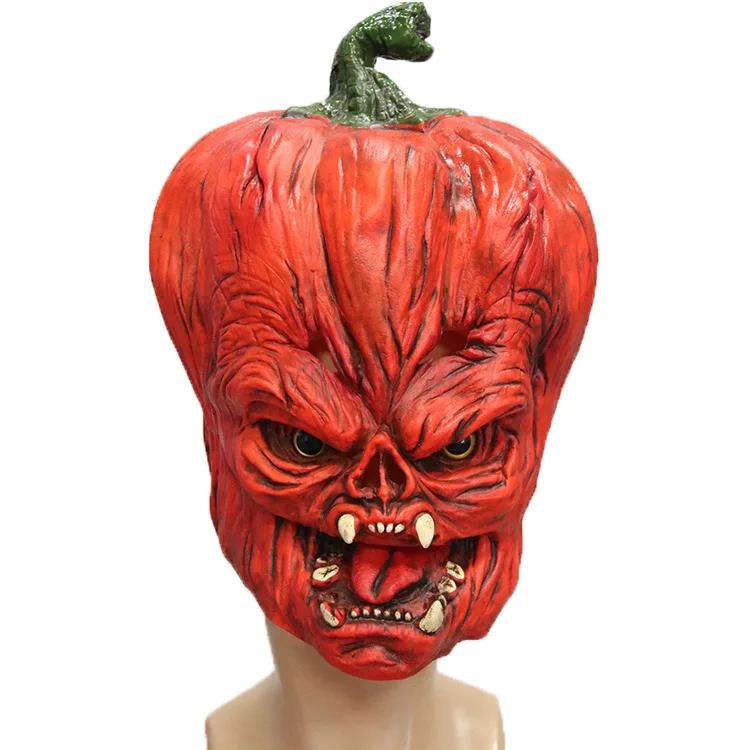 Red Pumpkin Mask Halloween Cospla Latex Pumpkin Headset Horror Prop Ghost Party Mask