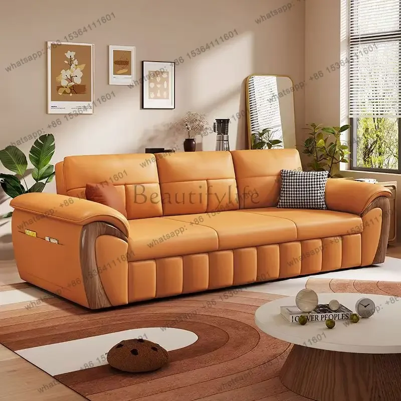 03.Solid wood sofa transformer bed telescopic living room sitting and sleeping dual-purpose foldable