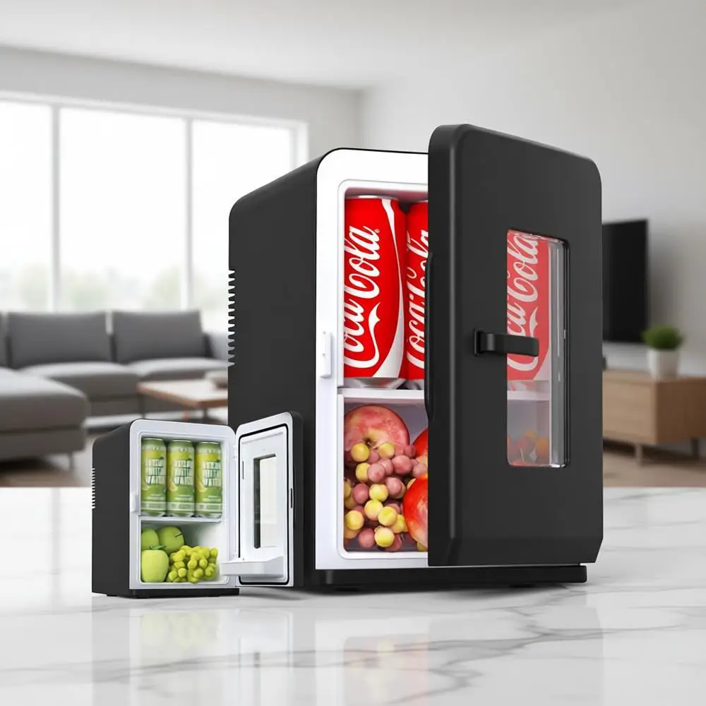 15 Liter tragbarer Mini-Kühlschrank mit AC/DC-Stromversorgung für Wohnheim und Auto, thermoelektrischer Kühler & Wärmer für Getränke und Hautpflege