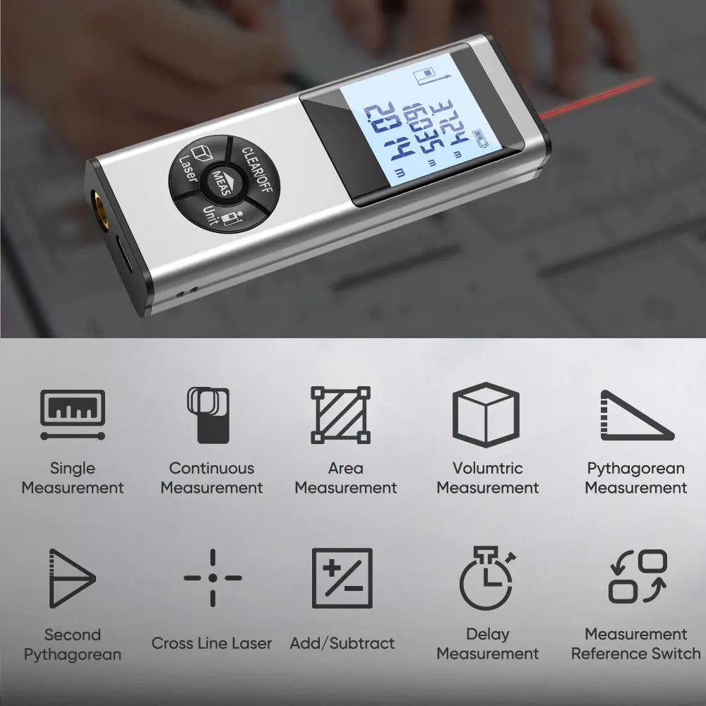 DEEWAZ Laser Distance Meter 70m Rangefinder Rechargeable Digital Range Finder Measurement Tool