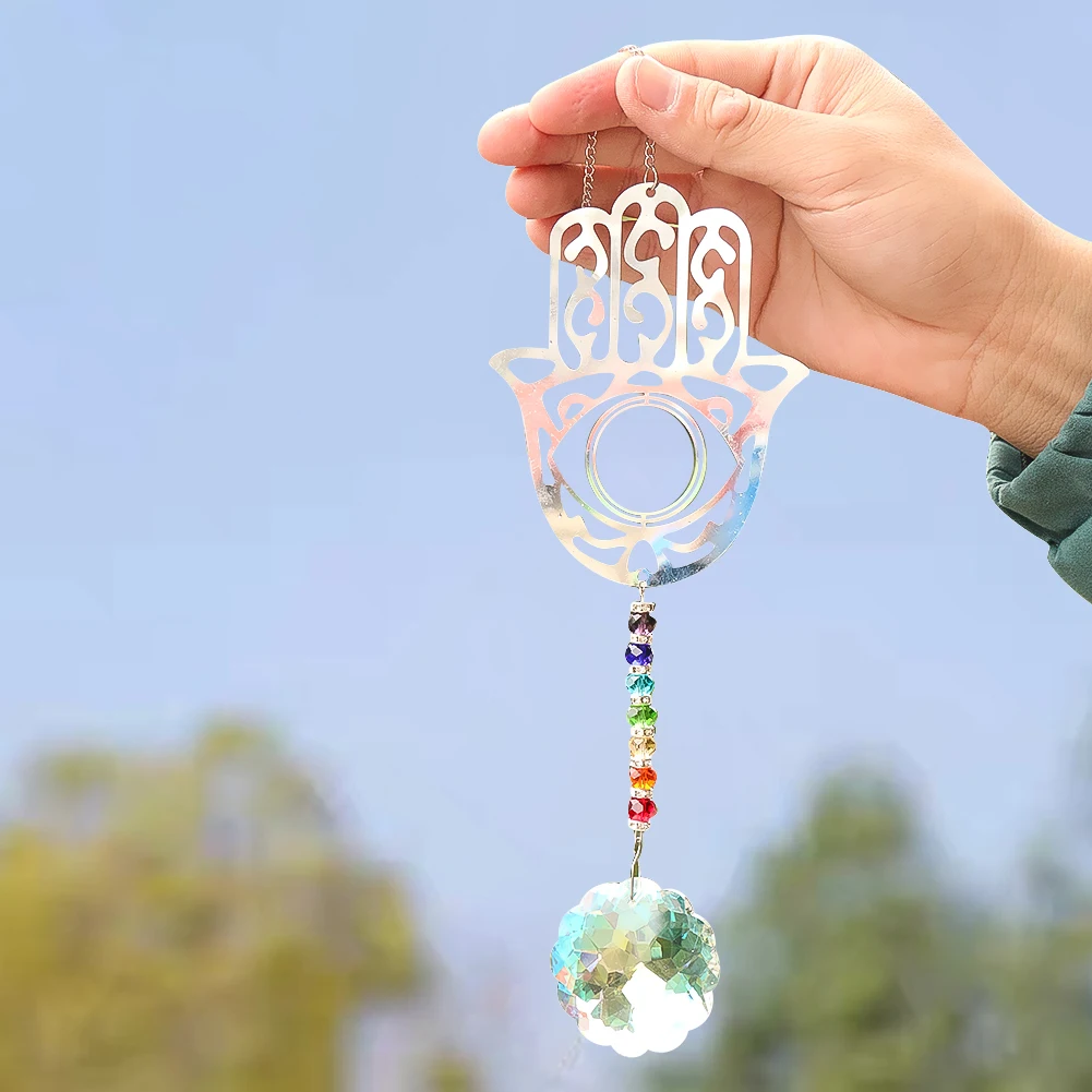 Fatima Chakra Hanging Crystal Mandala Rainbow Suncatcher Prism Light Catcher Yoga Meditation Beads Strand Pendant Garden Decor