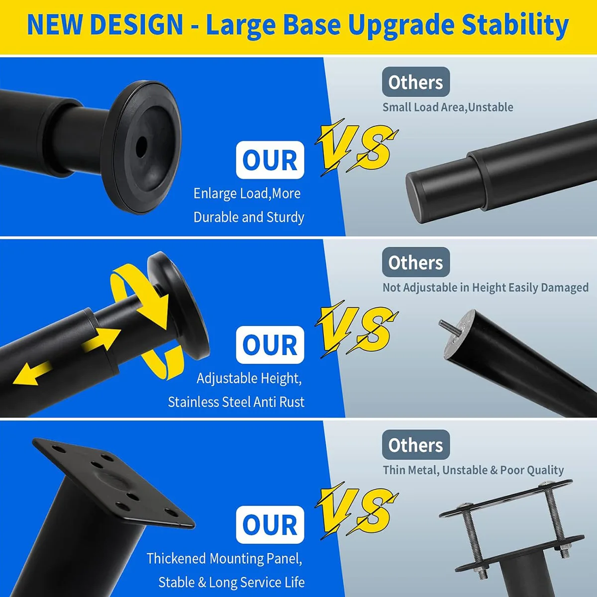 أرجل أثاث من الفولاذ المقاوم للصدأ قابلة للتعديل، أرجل بديلة معدنية سميكة مع مسامير لخزانة مكتب وطاولة وكرسي وسرير الأريكة #5