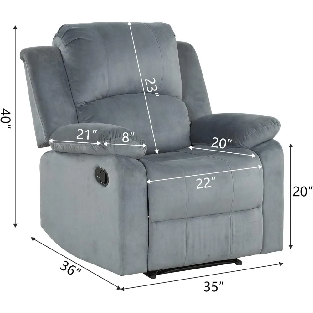 Soft Fabric Overstuffed Recliner Single Sofa Chair for Living Room, Heavy Duty and Safety Reclining Mechanism