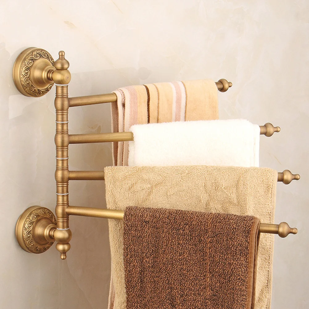 

Retro 4 Tiers Copper Rotatable Towel Rack Over Door Brass Bathroom Shelf Towel Holder Rust Resistant Bathroom Shelf