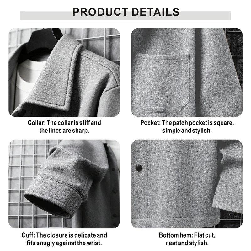 سترة رجالية دافئة مصقولة بأزرار سفلية معطف كاجوال لخريف وشتاء الأعمال، مع جيب #3