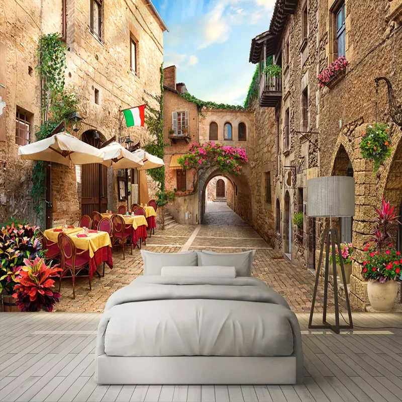 Custom Large Photo Wall Painting 3D European Street View Mural Paper for Living Room Bedroom Decoration Non-woven Wallpaper 3D