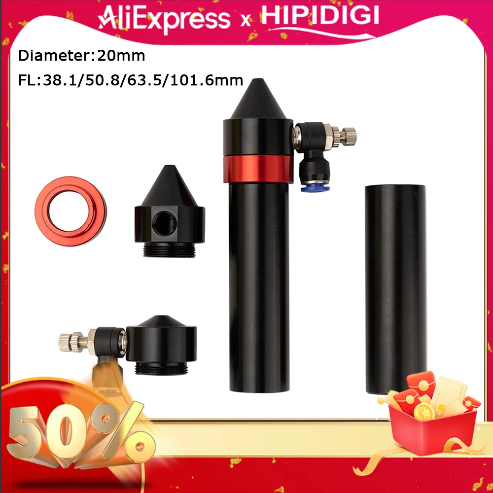 CO2 Laser Head Lens Tube Nozzle Outer Diameter 25mm Air Nozzle Dia.20 FL 38.1/50.8/63.5/101.6mm for CO2 Laser Engraving Machine