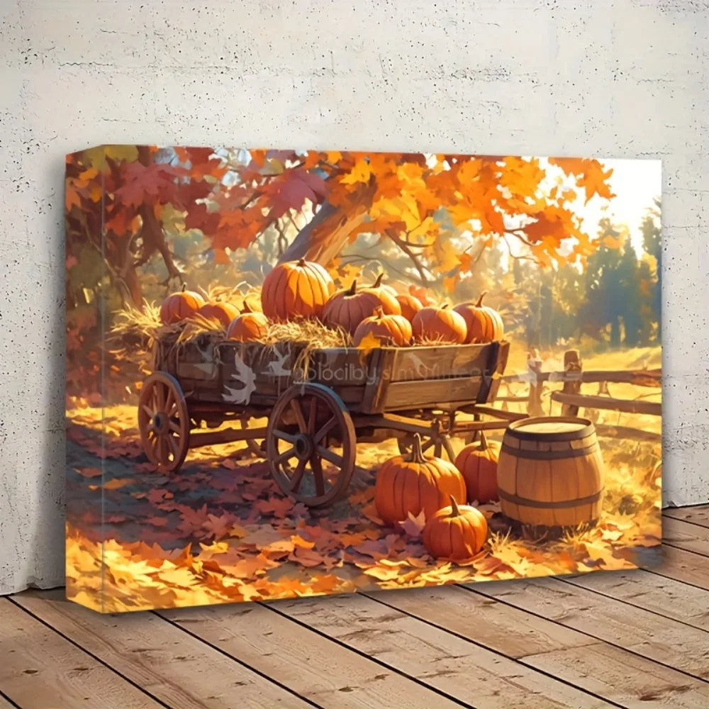 Halloween pumpkin tree frame oil painting mural home decoration,horror style painting,can be directly hung, can be directly hung