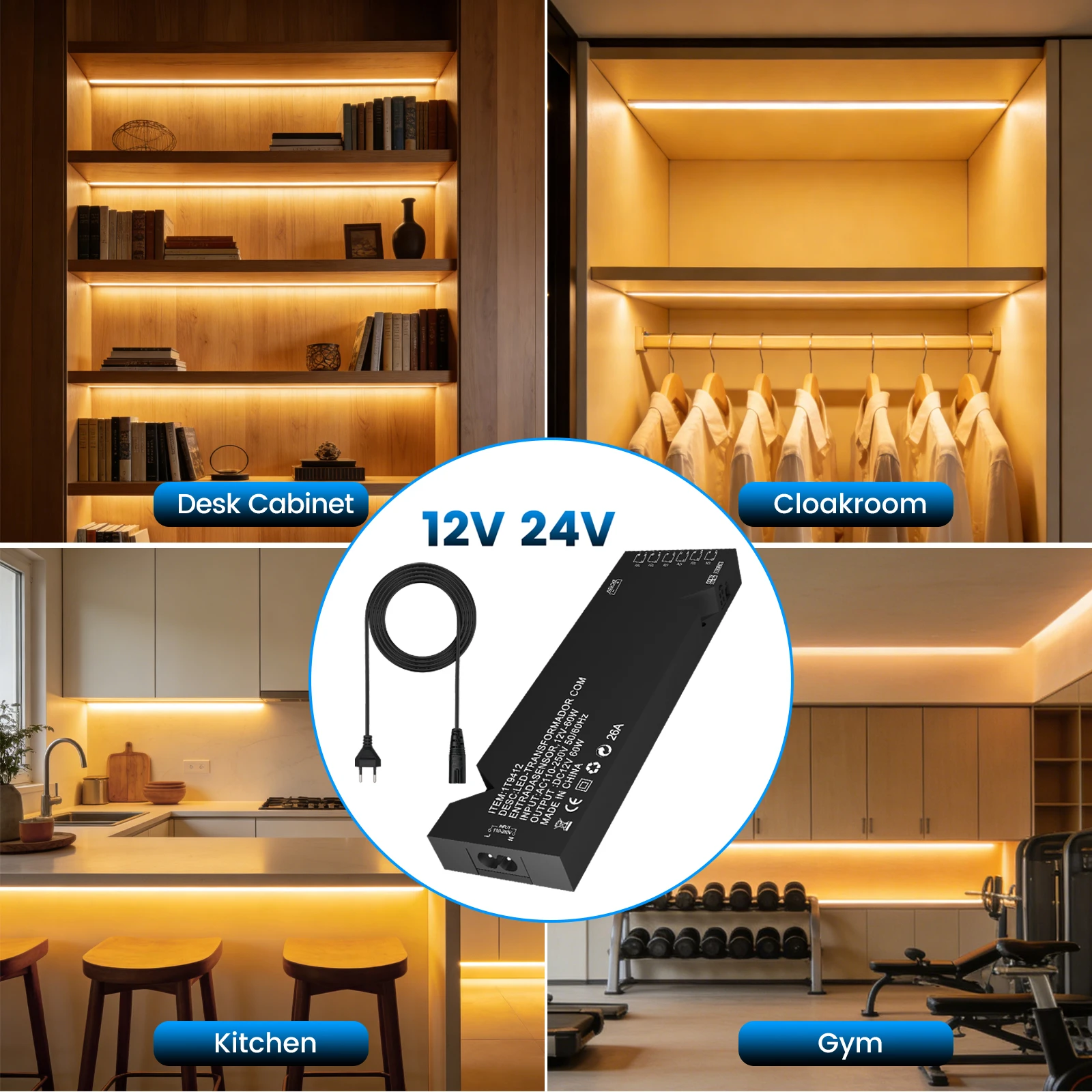 

AC 110V-250V to 12V 24V 18W 24W 36W 60W 100W 150W LED Cabinet Light Swithching Power Supply Constant Voltage Driver Transformer