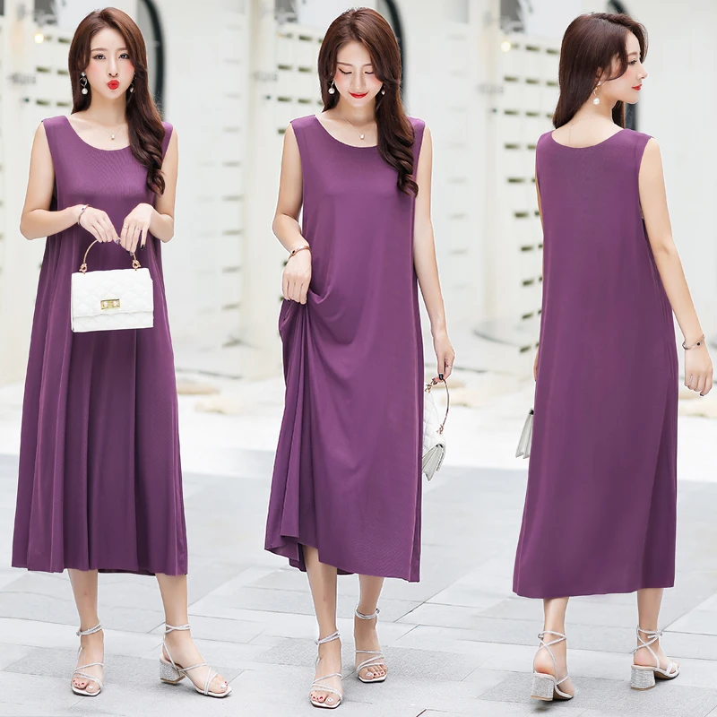 2023 New Summer Sleeveless Dress Women Casual Streetwear Vintage Ladies Long Dress Elegant Loose Women Dress Vestidos