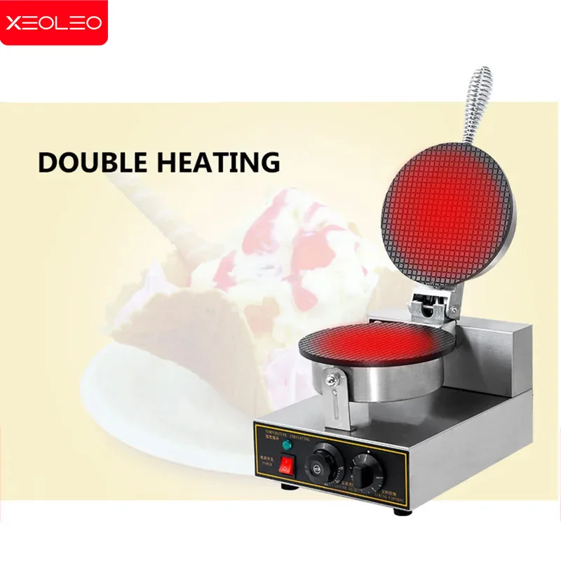 XEOLEO-máquina antiadherente de conos de helado de 1250W, máquina de corteza crujiente de Waffle, máquina de cono de rollo de huevo crujiente