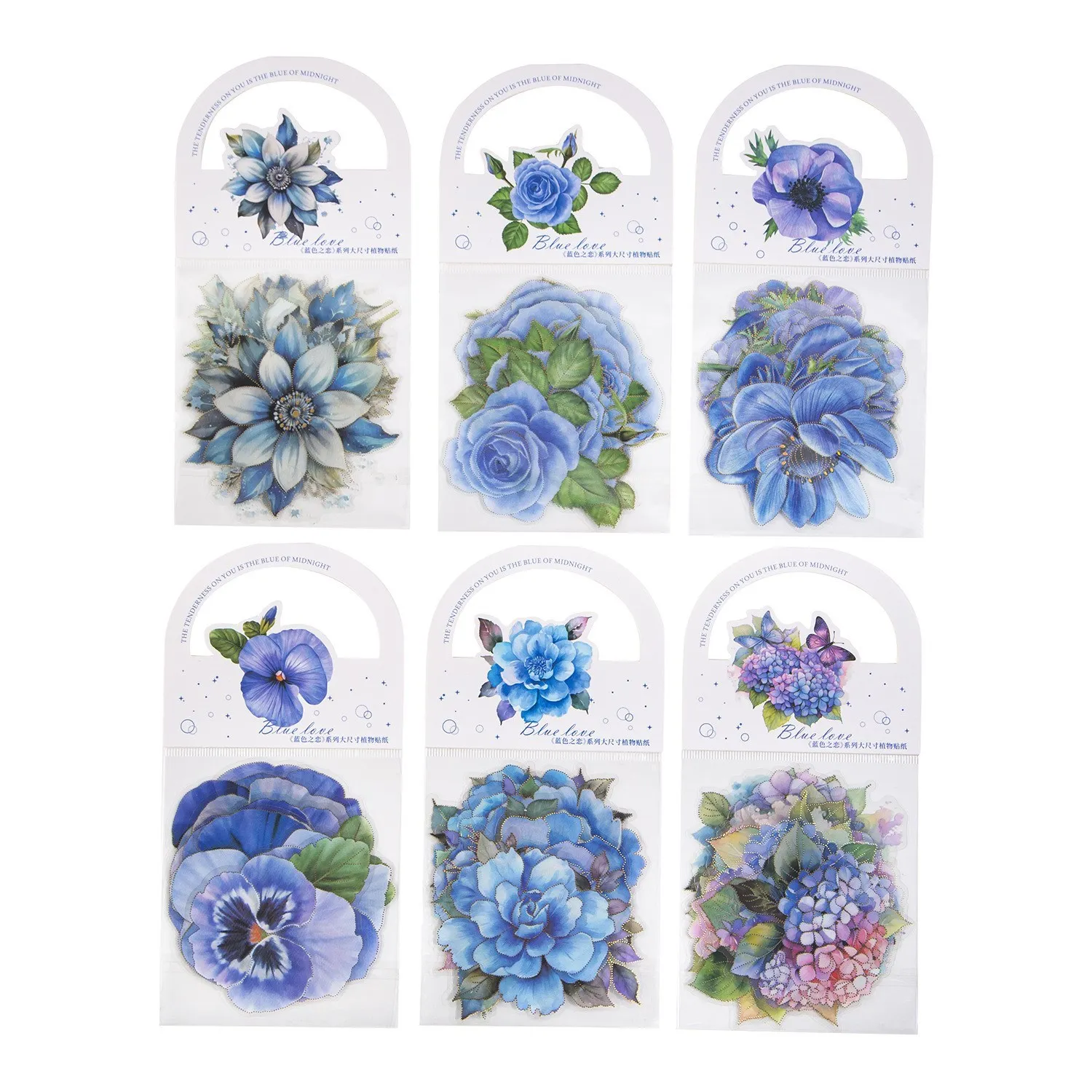 10 Pcs Blue Flowers Natural Flower Stickers Self-Adhesive Scrapbooking Stickers For Card Making Letters DIY