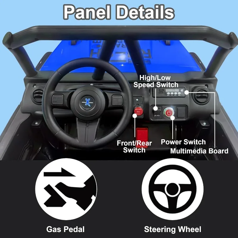 24V 5AH 2 lugares rodas elétricas 4WD veículos elétricos infantis controle remoto UTV passeio carro absorvedor de mola sem fio Bluetooth (azul)