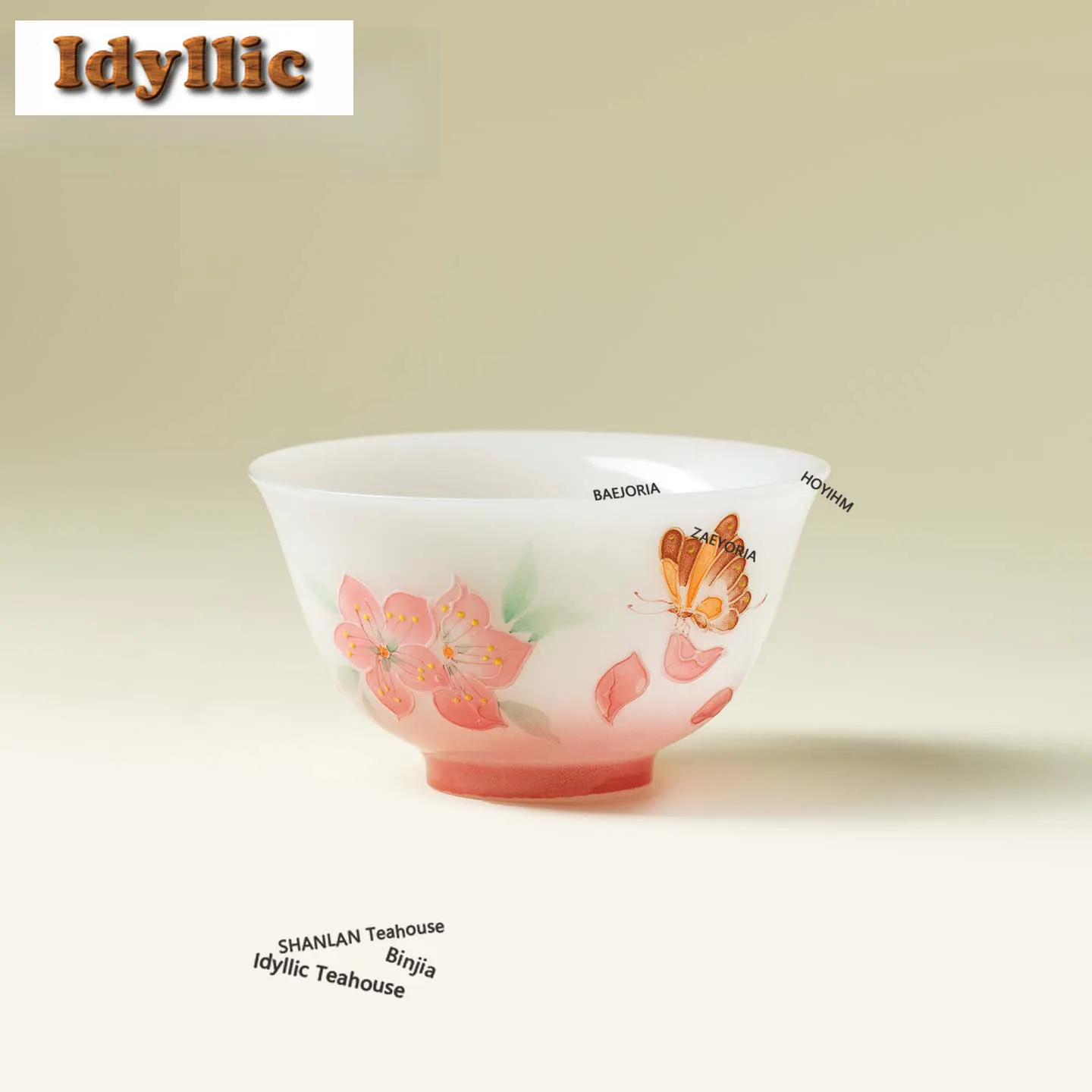 HOYIHM 80ml Hand-painted Floral Stream Butterfly Teacup Boutique Tea Bowl Set Of Cups Tea-tasting Meditation Cup Jianzhan Master