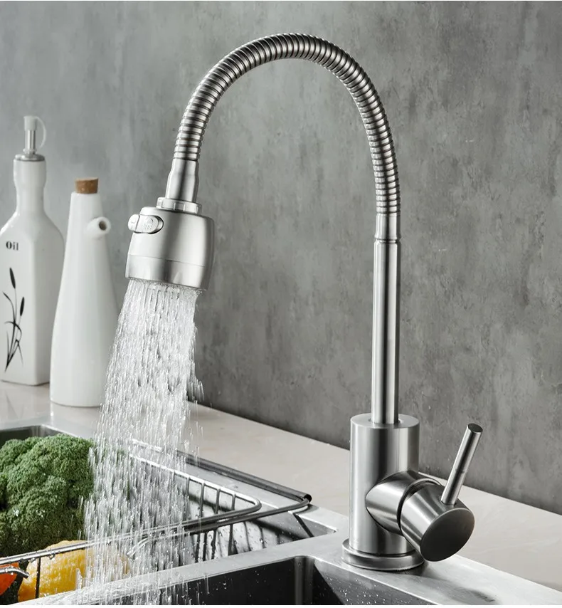 304 Brushed Hot and Cold Water Faucet Household Washing Vegetables Basin Universal with Shower Anti-Splash Head