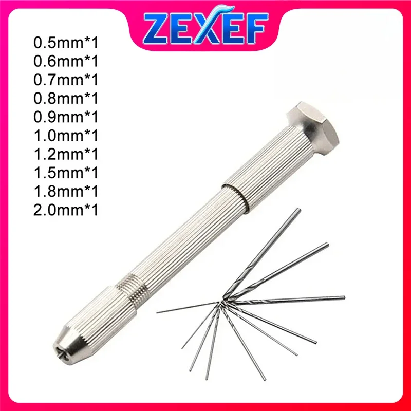 ZEXEF Silver Single Head Hand Twisted Drill Handle 10pc Small Tool Set DIY Manual Opening of The Hole in The Amber Walnut Tool