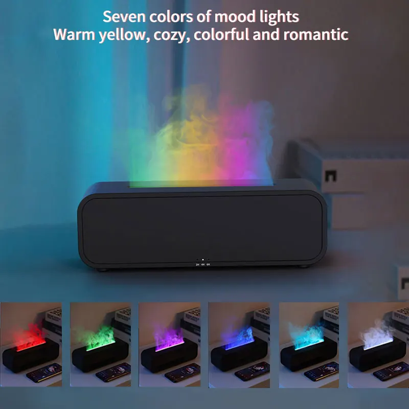 

Увлажнитель воздуха с имитацией пламени, увлажнитель с функцией музыкального ритма, LED-подсветка, пульт дистанционного управления, подходит для комнат, спален, офисов.