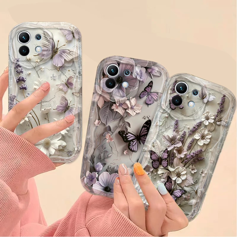 حافظة ناعمة على شكل فراشة أرجوانية عتيقة لهاتف Xiaomi POCO X7 X6 X5 X3 NFC F7 Ultra F6 F5 Pro F4 F3 GT M5S C65 C75 4G 5G M3 M4 M6