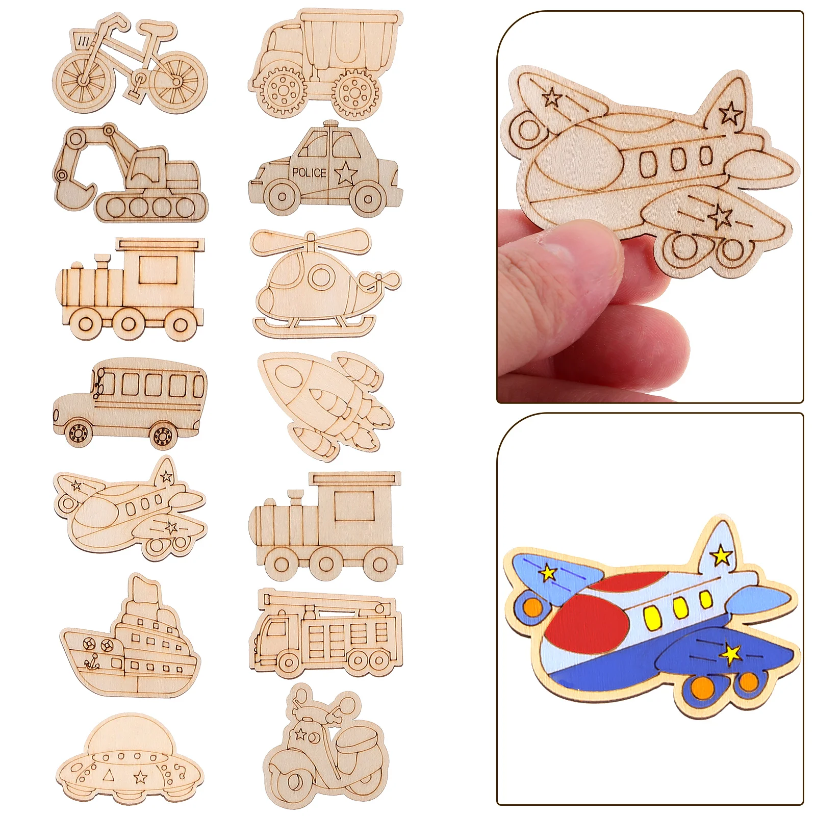 50 Pcs Aircraft Wood Chips Wooden Vehicle Cutouts Blank Signage Ornament Tags Slice Man Decor