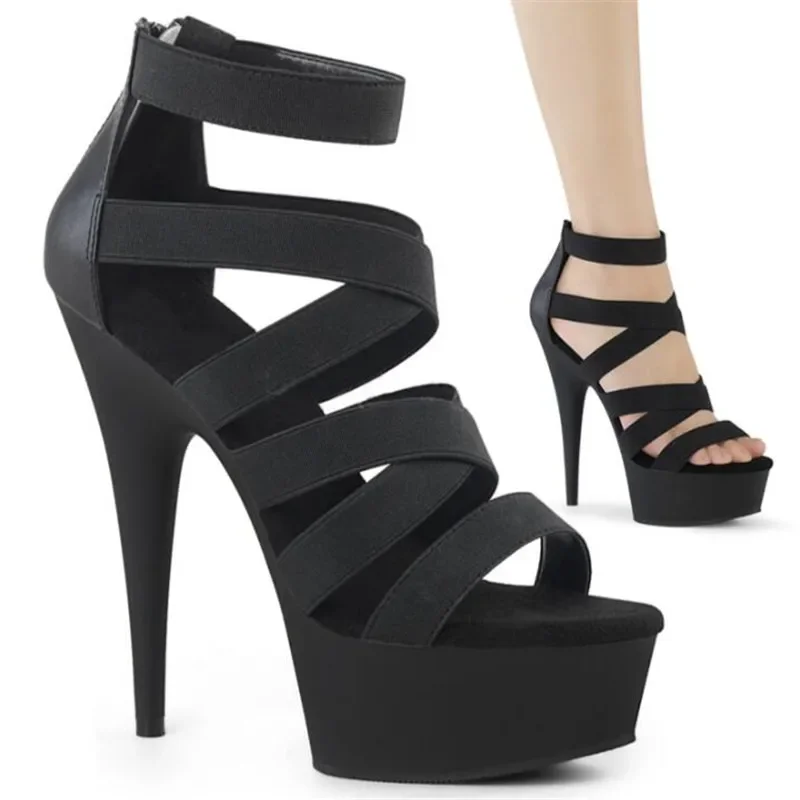 Elegant Exegang Office Lady Sandals Cross Strap Sandalia Nightclub Womam Sandals 15cm Spike Heels Para Mujer Plus:35-42 43 Pumps