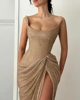 Aangepaste kaki zeemeermin baljurk strapless formele avondjurk elegante geplooide mesh feestjurk speciale gelegenheid avondjurk