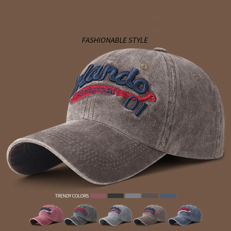 Vintage Outdoor Letters Embroidery Washed Baseball Caps Men's And Women's Casual Sunscreen Bent Brim Old Caps