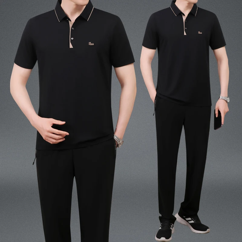 

Loose Ice Silk f Sve T-irt Collared Summer Wear for Middle-Aged Men Comfortable Breathable Casual ort Sve Top