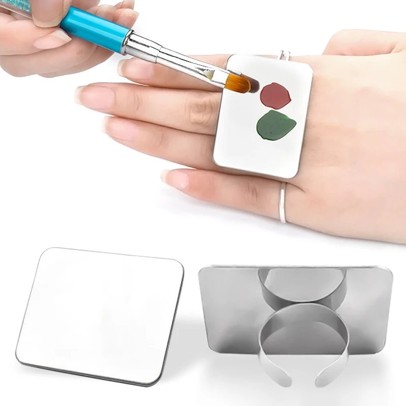1PC salone manicure anello per dito tavolozza di colori crema per trucco fondotinta tavolozza di miscelazione strumento per trucco cosmetico piastra in acciaio inossidabile