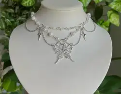 Butterfly Wing Goddess Fairy Core Necklace/Pearl Y2k Indie Jewelry Pixie Fairycore Quartz Witch Necklace/Statement Necklace/chok