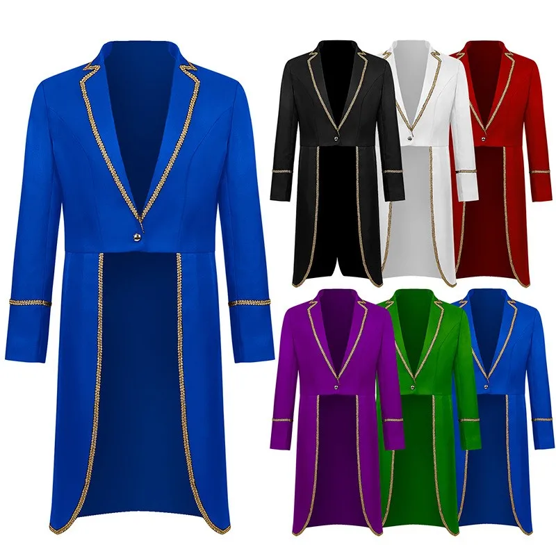 

Новый костюм принца-фрака на Хэллоуин, средневековое ретро-пальто в стиле панк, золотое, для выступлений, 100% полиэстер