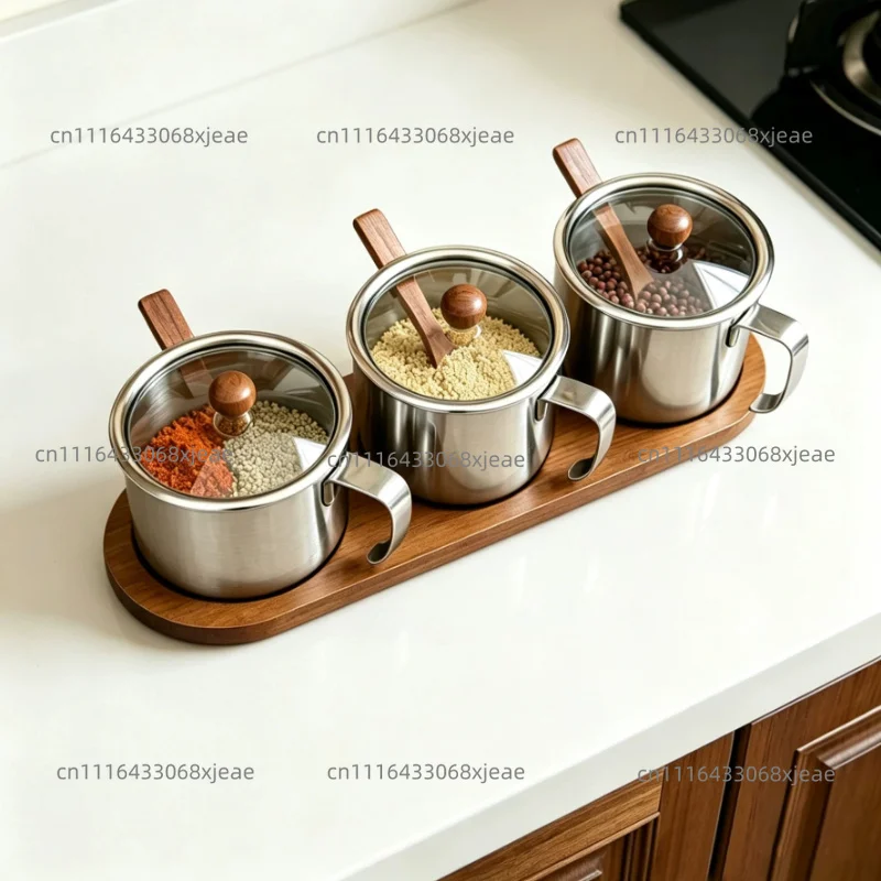 304 stainless steel phase flavor bottle, salt jar, kitchen storage box, seasoning box, household three-piece set