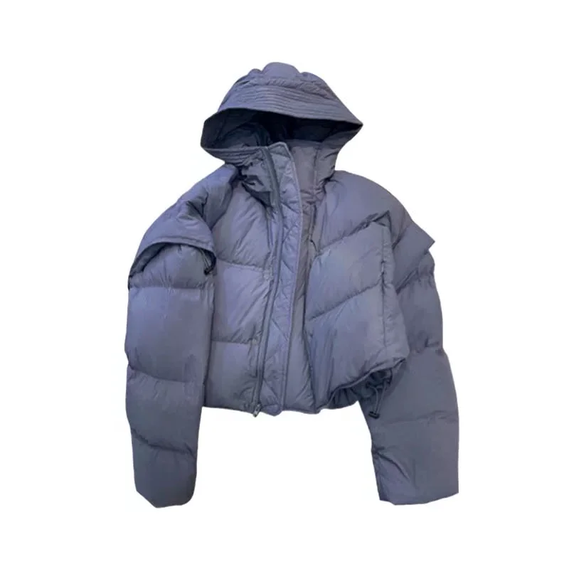 여성용 패션 숏 후드 퀼팅 재킷 2025 겨울 신상 포켓 두꺼운 아우터웨어 시크 긴 소매 따뜻한 패딩 코트