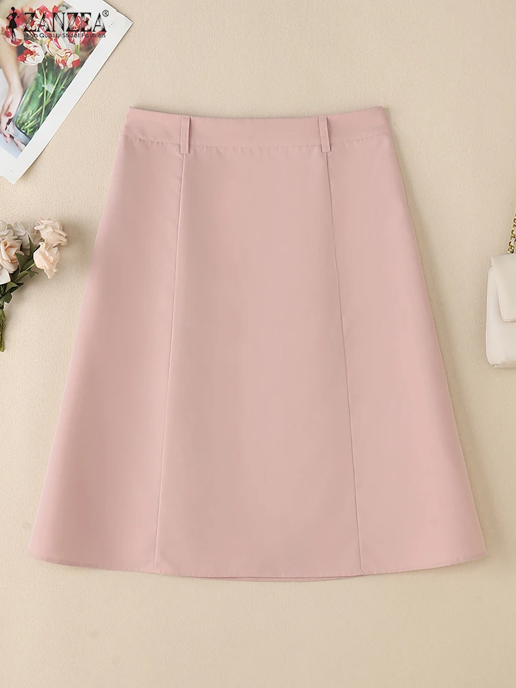 

ZANZEA High Waist Solid Short Faldas Mujer 2025 Summer Commute Elegant Office Lady Jupes Fashion Women's Knee-length Skirts
