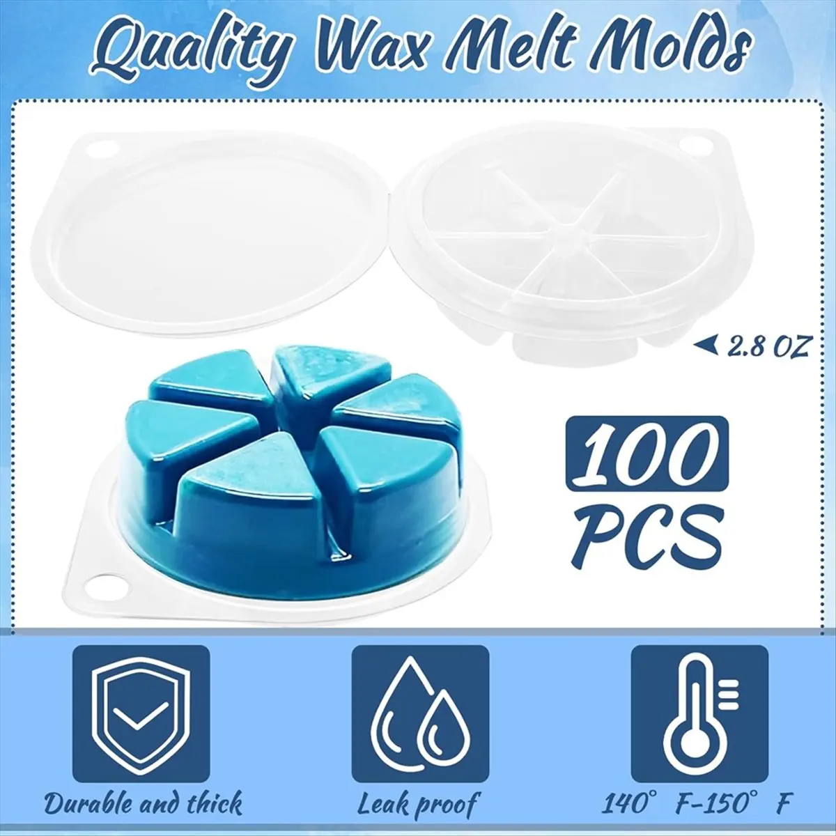 Reliable- 100pcs Wax Melt Molds, Flip Top Clear Wax Melting Containers, 6 Cavities Round Plastic Wax Melting Clamshells