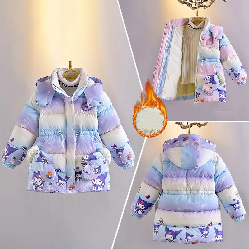 

2025 Winter New Girls Down Jacket Sanrio Kuromi Gradient Lighting Hooded Parka Coat For Kids 4-9Yrs Child Thicken Warm Outerwear
